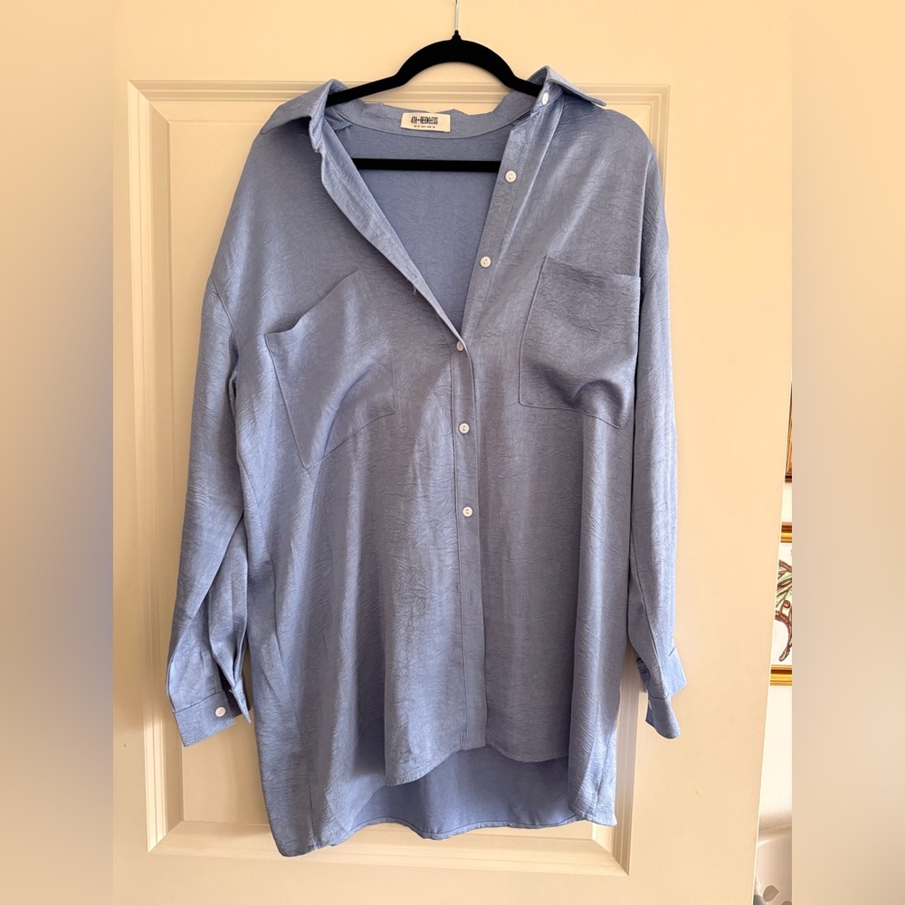 4th reckless silky shirt blue Button-Up Shirt